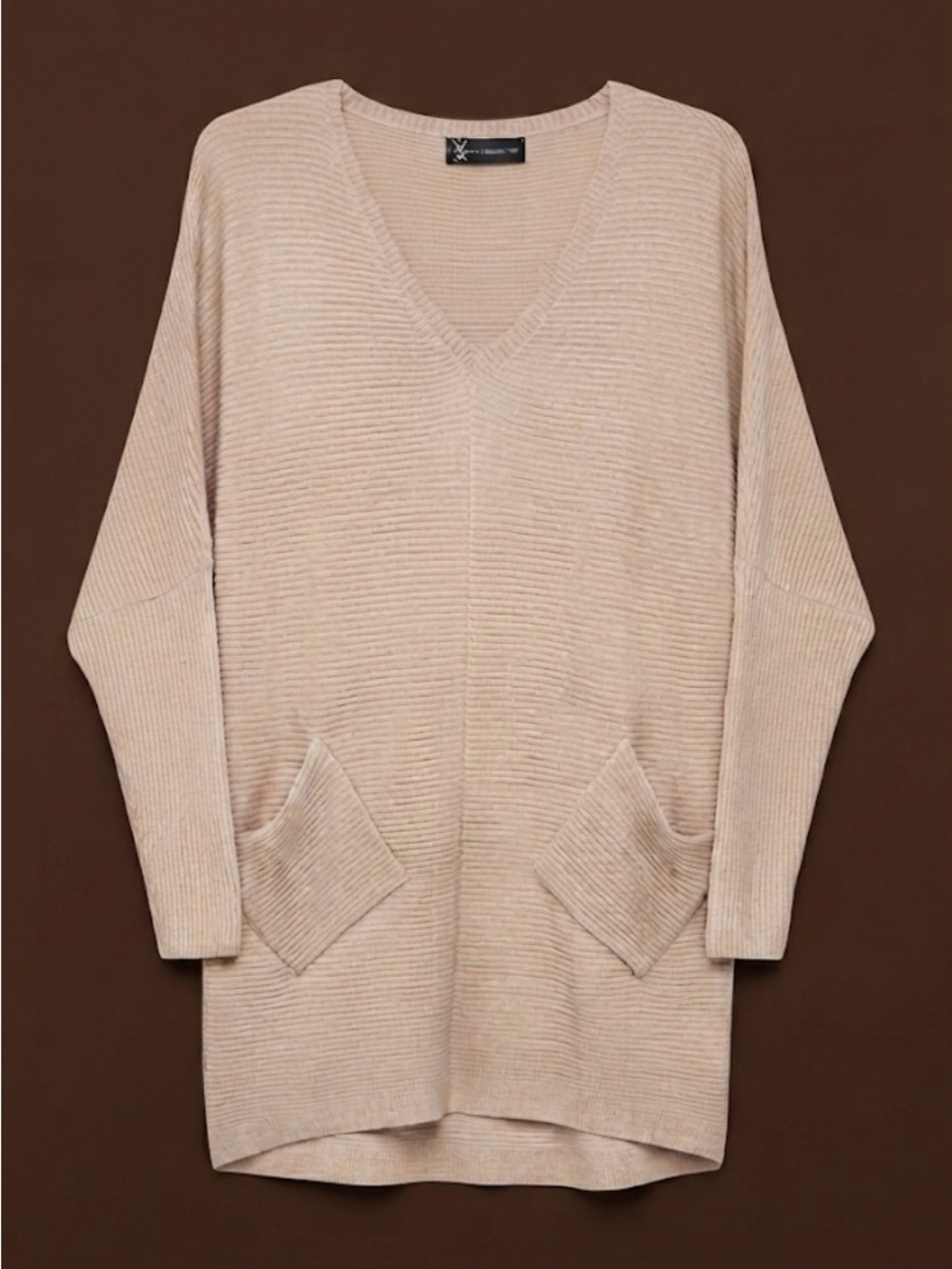 NY&C V-Neck Longline Women's Sweater in Beige